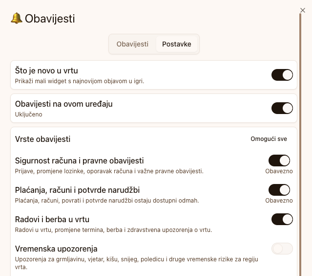 Postavke obavijesti